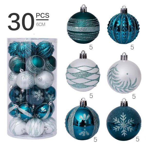 Weihnachtsdekorationen Weihnachtsdekorationen 6 cm/30 Stück Blau und Weiß bemalte Weihnachtskugeln Set Weihnachtsbaumanhänger 231101