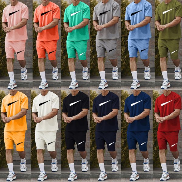 Sommermode Herren- und Damen-Shorts-Trainingsanzug-Sets, kurzärmelig, 100 % Baumwolle, graues T-Shirt, Shorts, Aufdruck, männliches Set, Herren-Markenkleidung, 2-teilige Sets