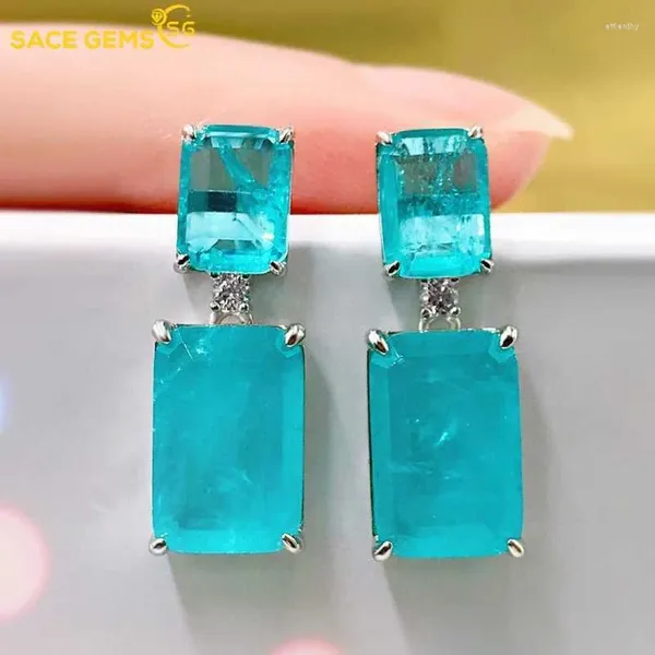 Baumelnde Ohrringe SACE GEMS 2023 Trend 925 Sterling Silber Paraiba Turmalin Edelstein Großer Tropfen für Frauen Cocktail Party Feiner Schmuck