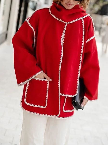 Kadın Ceketleri Yün Karışımları Kapitalı Ceketli Ceket Kadın Kaşmir Eklenti Uzun Kollu Katı Balon Kalın Ceketler Sonbahar Paltolar 231101