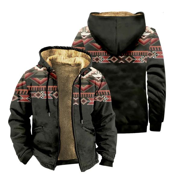 Herren Jacken Winter Vintage Parkas Langarm Tribe Muster Druck Jacke für Männer Frauen Dicke Kleidung Streetwear 231031