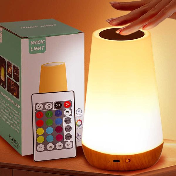 Luzes noturnas 2023 Novo padrão 13 cor Touch touch humor Nightlight for Bedroom RGB Remote RemoT Dimmable USB Recarregable Room Luz P230331