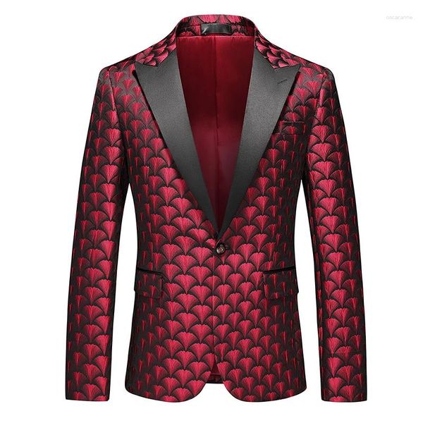 Herenpakken Bruiloft Jurk Gentleman Jacquard Jasje Klassieke Rode Mode Mannen Dubbele Split Blazer Maat 6XL-S