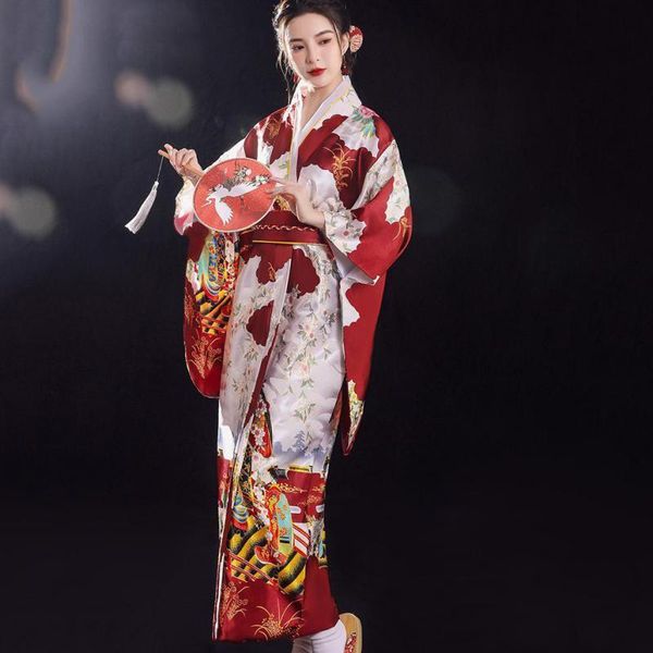 Abbigliamento etnico Kimono tradizionale giapponese Abito con stampa Obi Fiore Abiti ariosi Costume da donna Geisha Haori Yukata Suit 230331
