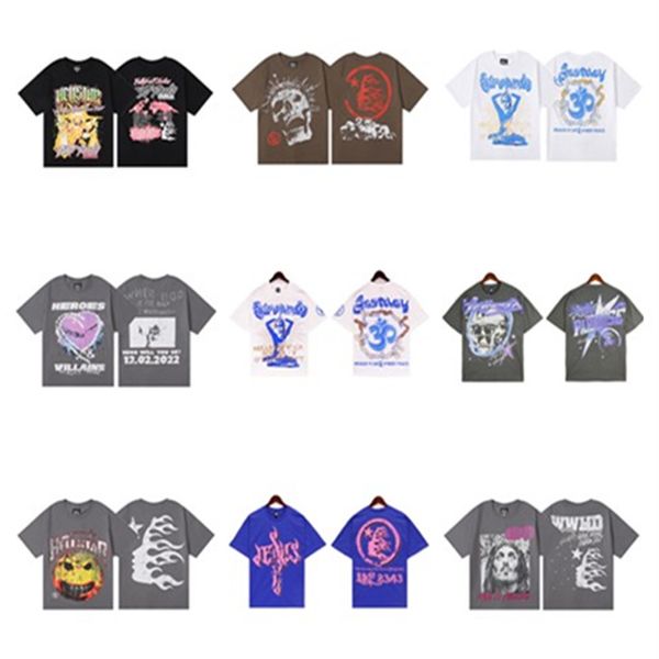 Marca de moda de designer europeu e americano impressa de alta qualidade de fio duplo de algodão hip hop casual manga curta camiseta atacado homens e mulheres com S-XL YY