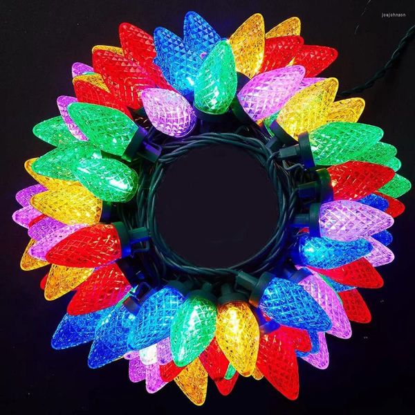 Cordas 10m 50 LED C9 Morango String Light Outdoor Natal Fada Multicolor Guirlanda para Decoração de Jardim de Árvore