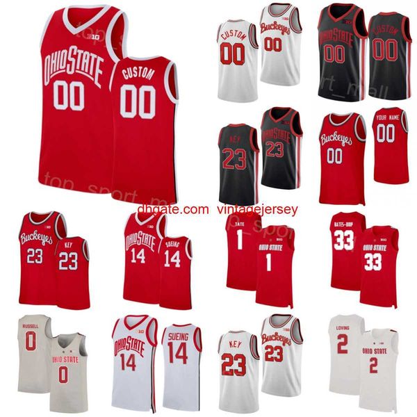 Штат Огайо Buckeyes Dangelo Russell Jersey 0 Basketball 21 Эван Тернер 33 Keita Bates-Diop 1 Jae'sean Tate 2 Marc Loving Red White Sere Black NCAA