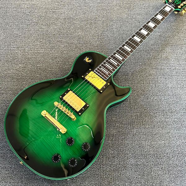 Loja personalizada, feita na China, guitarra elétrica de alta qualidade, hardware dourado, guitarra verde, frete grátis