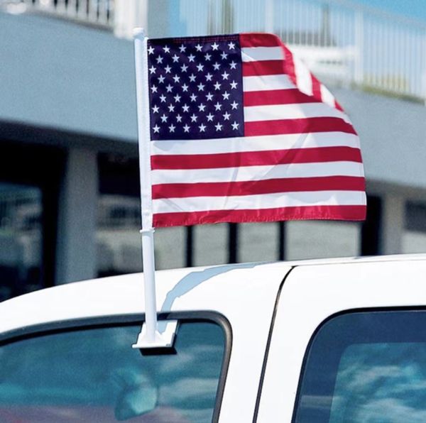 Benutzerdefinierte 30,5 x 45,7 cm amerikanische patriotische Autofenster-Flaggen-Clip auf USA-Flagge im Freien