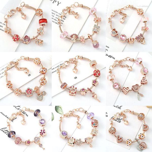 Braccialetti con ciondoli 2023 Catena di estensione a forma di cuore d'amore in oro rosa Bracciale da donna Ciondolo in cristallo a forma di fungo fai da te Regali