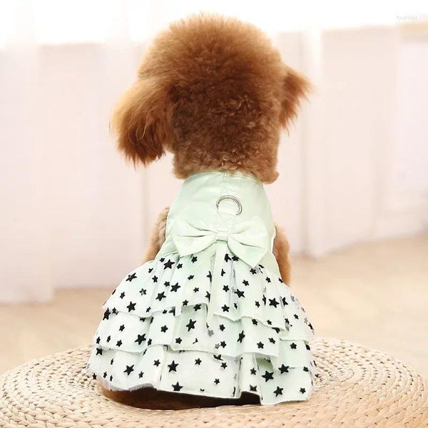 Cão vestuário roupas chihuahua trela bowknot arnês pequeno com roupas pentagrama pet anel vestido para cães meninas grandes