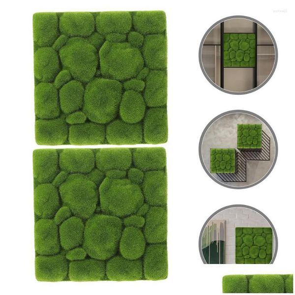 Ghirlande di fiori decorativi Fiori decorativi 2 pezzi Schiuma floccante Simation Muschio Verde Sfondo Muro Finto Erba Decor Pannello finto Ar Dhqmx