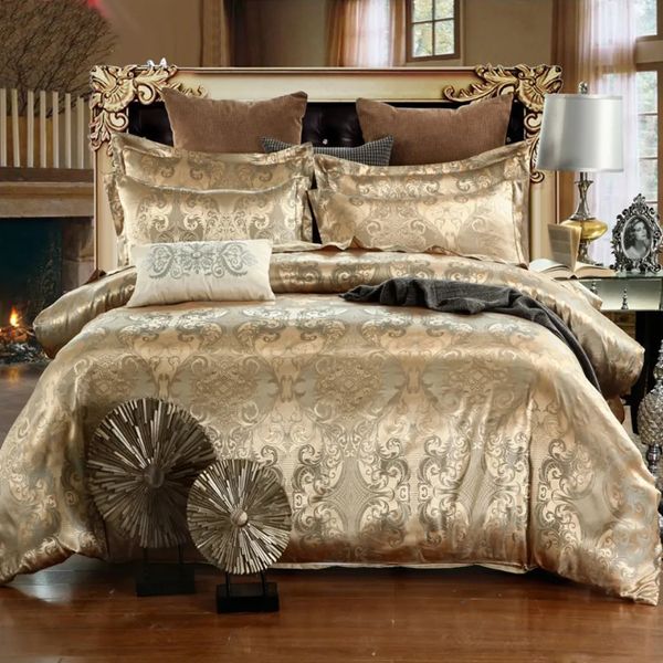 Комплекты постельного белья Роскошный жаккардовый комплект King Size Пододеяльник Queen Одеяло Золото Высокое качество для взрослых 231101