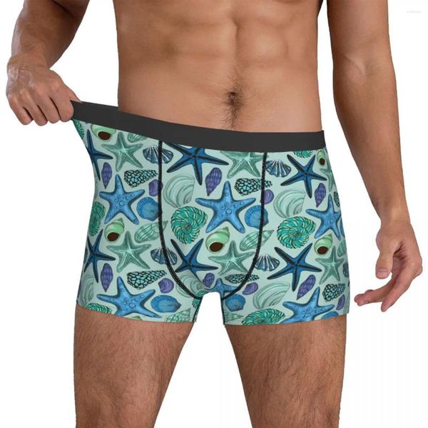 Mutande Conchiglie E Stelle Marine Intimo Stampa Animalier Uomo Comodo Boxer Shorts Slip Di Alta Qualità Taglie Forti