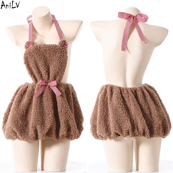 Ani 2023 Yeni Yıl Kawaii Kız Peluş Ayı Yular Önlük Elbise Unifrom Kadın Anime Hizmetçisi Sevimli Nightdress Kıyafetleri Kostümler Cosplay Cosplay