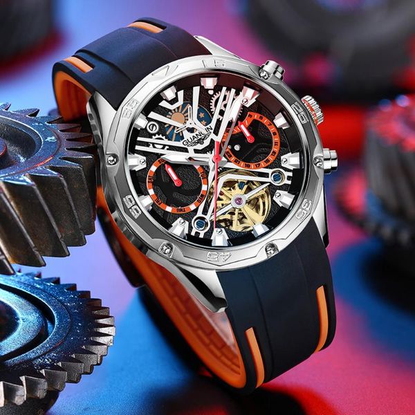 Armbanduhren Automatikuhr Herren Mechanische Uhren Herren 2023 Sport Tourbillon Mondphasenuhr Wasserdicht Leuchtend Reloj HombreWristwat