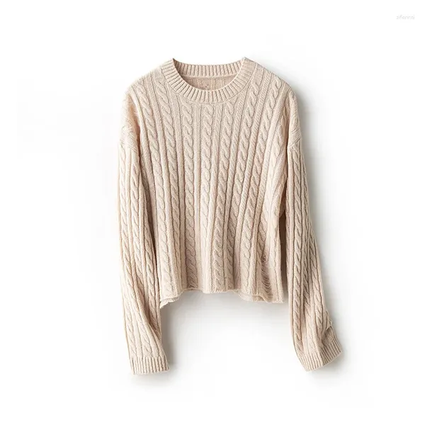 Suéteres femininos 2023 outono merino lã curta torção suéter mulheres em torno do pescoço macio buraco de malha tops