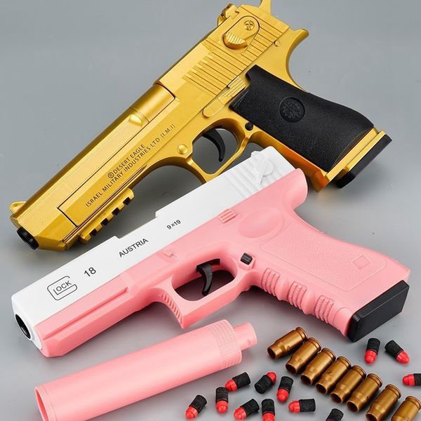 Gold Desert Eagle Pistol Pistol ao ar livre Toys Toys Gun Real Shell ejetando armas de armas Soft Bullets Crianças Presente S2033