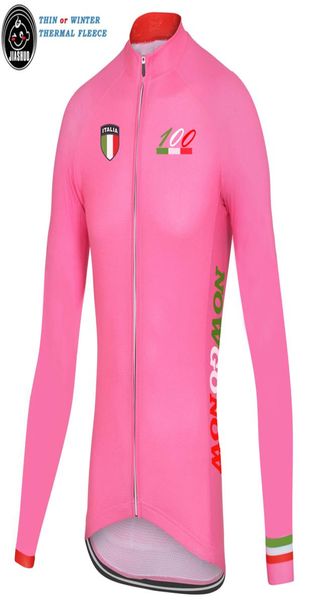 Velo térmico fino ou de inverno novo rosa italia itália 100 anos equipe de corrida longa camisa de ciclismo tops respirável personalizado 3855048