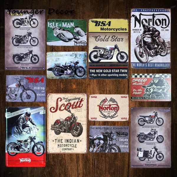 Retro bsa motocicletas estrela dourada placa de metal norton scout estanho sinal de metal vintage cartaz garagem clube pub bar decoração da parede 7012454