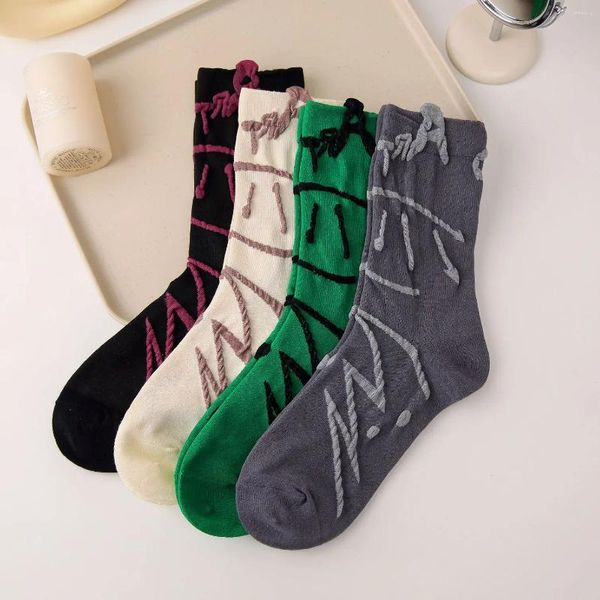 Frauen Socken Mode Baumwolle 3D Kunst Lange Weibliche Gestreiften Lustige Streetwear Calcetines Mujer Medias