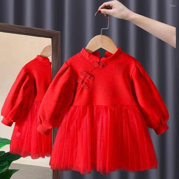 Abbigliamento etnico Ragazza Hanfu Stile cinese Pantaloni per bambini Abito da principessa Tang Anno regalo Stampa floreale Abito rosso Costume tradizionale orientale per bambini