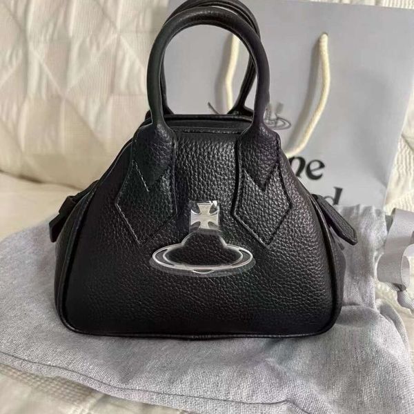 Designer Viviene Westwoods High Version Matching! Caseiro Imperatriz Ocidental Dowager Preto Prata Litchi Padrão Boliche Bolsa Bolsa Crossbody Bolsa Versátil