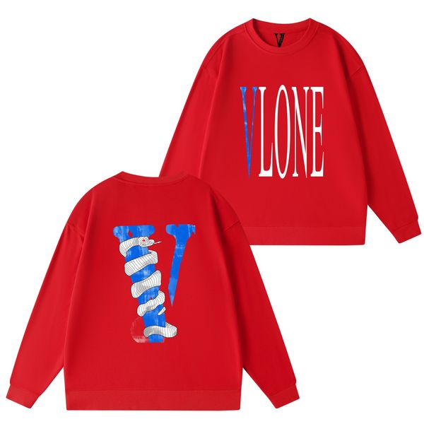 Vlone Brand Felpe con cappuccio da uomo Street Cotton Uomo Donna Autunno Casual Felpe a maniche lunghe Coppia DSQ Lettera Stampa Pullover D2 Maschio Cotone di alta qualità rosso