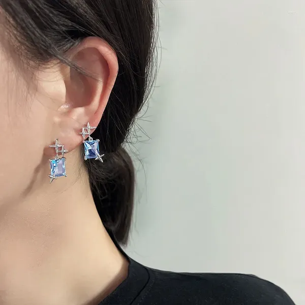 Orecchini pendenti Pietra preziosa blu trasparente Zolletta di zucchero Moda vintage Accessori unici Regali per la fidanzata Sorella Gioielli alla moda