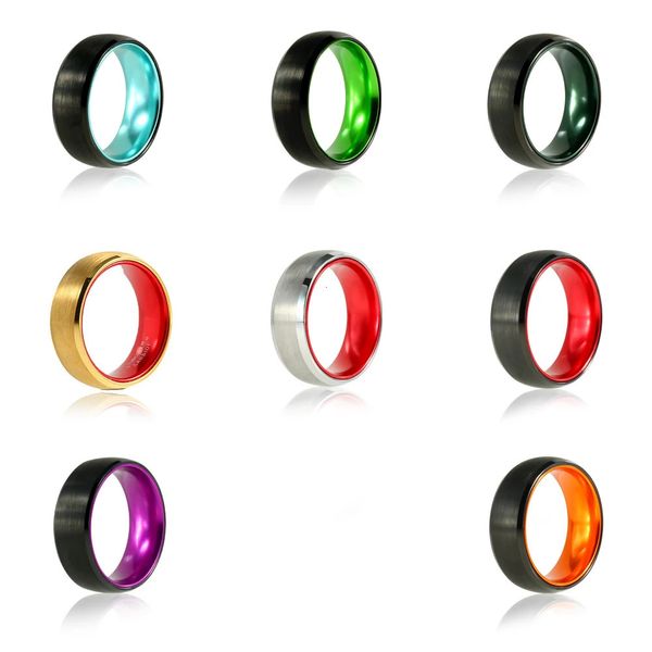 Anéis de casamento na moda 8mm anéis de tungstênio para mulheres homens casais casamento bandas anel de noivado preto e vermelho laranja roxo verde azul verde escuro 231031
