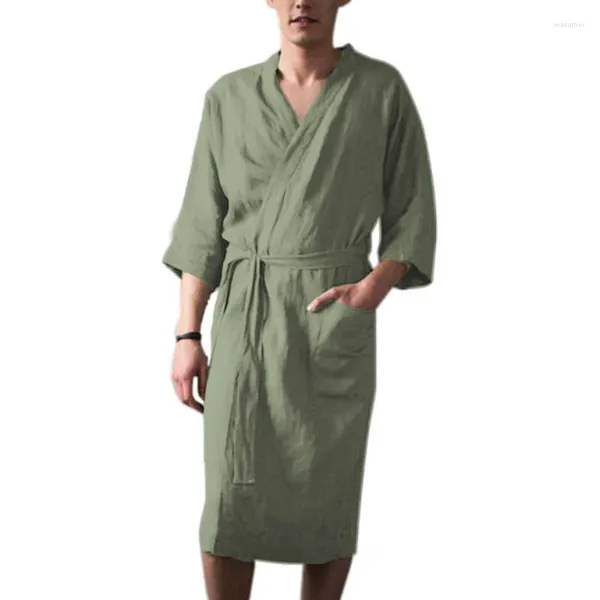 Homens sleepwear muçulmano vestidos de banho cor sólida chuveiro robe primavera verão loungewear mid-length quarter-sleeved roupão homem