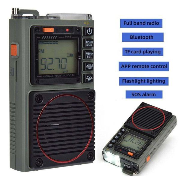 Emergenza AM/FM/SW/WB Radio a banda intera APP per telefono cellulare Radio di controllo remoto Mini lettore di schede TF Bluetooth che supporta la torcia elettrica