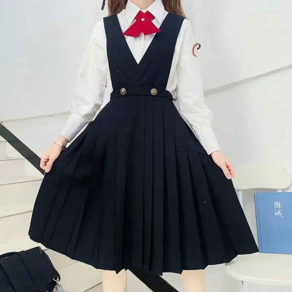 Conjuntos de roupas Menina Japonesa Longo Vestido Plissado Verão Mulheres Sem Mangas Pinafore JK Uniforme Escolar Estudantes de Classe Japão