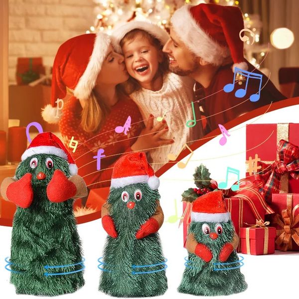 Bonecas de pelúcia elétrica árvore de natal boneca brinquedo de pelúcia natal rotação de 360 graus árvore de natal dança cantando boneca para crianças presente de natal 231031