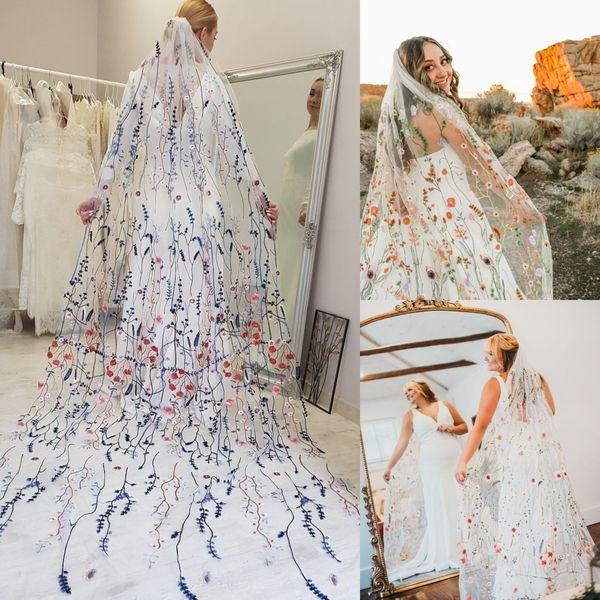 Секретный сад цветочный свадебный свадебный вуали 2023 Дизайнерская вышивка на однослойную летнюю осеннюю завесу для невесты.