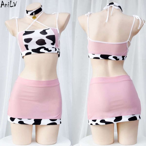 Ani Sweet Girl Cute Pink Cow Maid Unifrom Abiti Pool Party Cameriere Costumi da donna Cosplay cosplay