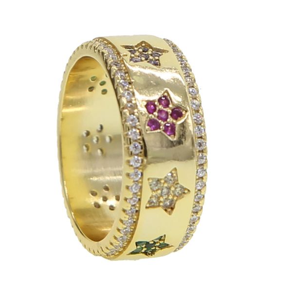 Fedi nuziali Anello con sigillo stella di alta qualità Colore oro moda donna europea arcobaleno cz inserto anelli di fidanzamento fiore minimo delicato 231101