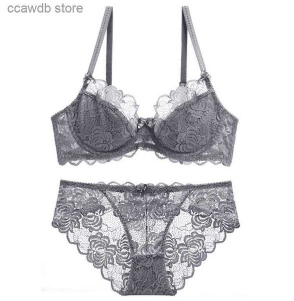 BHs Sets Spitze transparenter BH Sexy ultradünne Unterwäsche Damen große Brust zeigen kleine BH-Set BH T231101