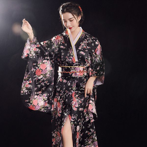 Roupas étnicas japonesas tradicionais yukata quimono com obi vestido de noite vintage vestido de noite geisha pale show de fantasia 2303331