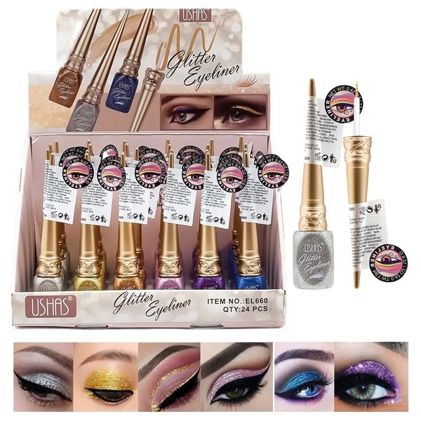 Combinação de sombra / forro 24 unidades / lote Delineador prateado brilhante Sombra à prova d'água Diamante Cor dourada Glitter Delineador Sombra para os olhos Maquiagem Beleza Cosméticos 231031