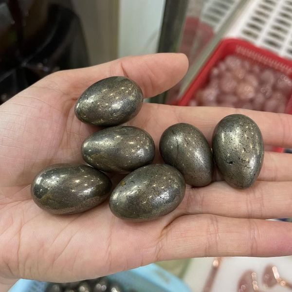 Декоративные фигурки 3 см натуральные пиритовые камни из полированных яиц