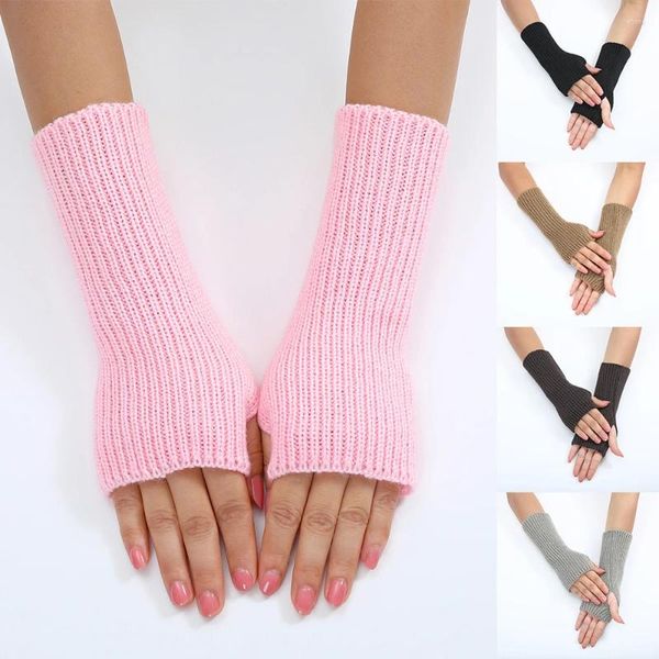 Joelheiras femininas longas luvas sem dedos mitten inverno pulseira mais quente malha braço manga casual macio meninas roupas punk gótico