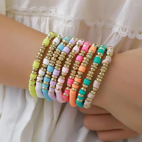 Cazibe bilezikler boho mücevherler 9pcs/setler kadınlar için istifleme setleri yaz polimer kil boncuklar bilezik altın renk aralıklı boncuklu pulseras