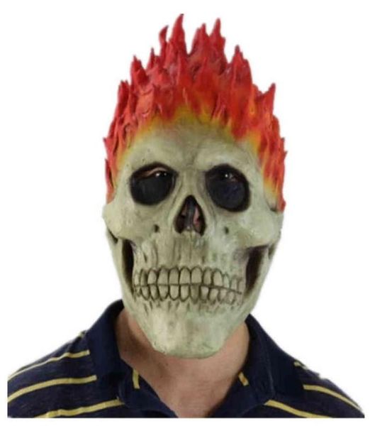 Máscara de Halloween Ghost Rider Chama Crânio Esqueleto Chama Vermelha Fogo Horror Fantasma Rosto Cheio Máscaras de Látex Festa Cosplay Adereços T2201496755