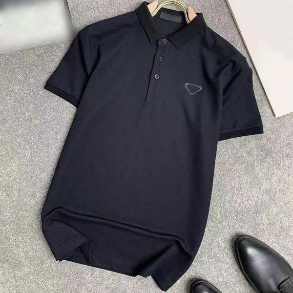 Designer di lusso PRAD classico triangolo tre polo completo standard da uomo in seta di ghiaccio con risvolto business light high-end moda manica corta