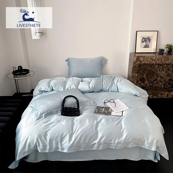 Bettwäsche-Sets Liv-Esthete Elegant Blue 100 % Seide Bettwäsche-Set Queen King Luxus Bettbezug Bettlaken Kissenbezug Bettwäsche-Set Deep Sleep 231101