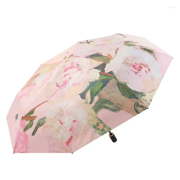 Umbrellas Color Triple-Fold Parasol Dual Use Faltschirm mit Doppelschicht und seitlicher Blume