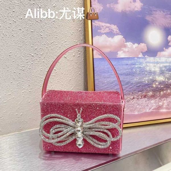 Rose Shiny Imperfect Bowknot Box Small Square Dinner French Chain Full Phone, carregando bolsa de crossbody 230401