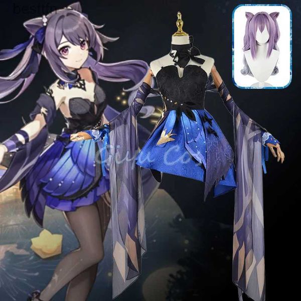 Trajes de anime genshin impacto nova pele keqing cosplay vem uniforme peruca anime estilo chinês halloween vem jogo opulento esplendorl231101