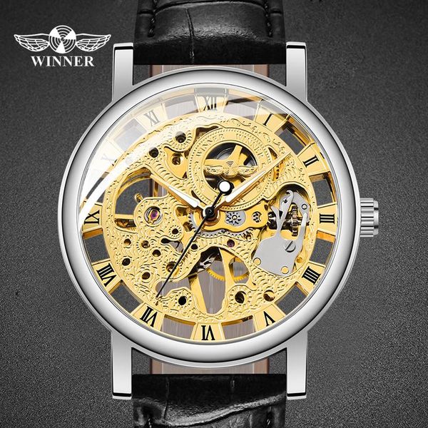 Нарученные часы Механические ручные ветры мужской часы кожаные часы Top Top модные роскошные скелетные скелетные скелеты стиль